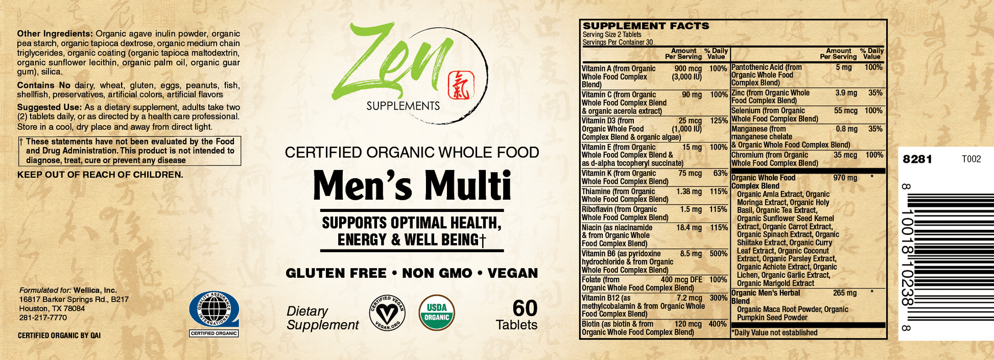 Organic Whole Food Men's Multivitamin 120 TAB