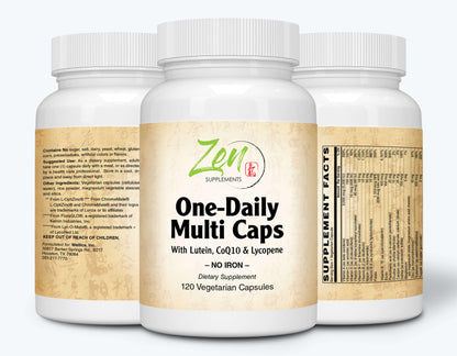 One Daily Multi-Vitamin (Iron Free) - With Lutein, Lycopene & CoQ10 - 120 Vegcaps