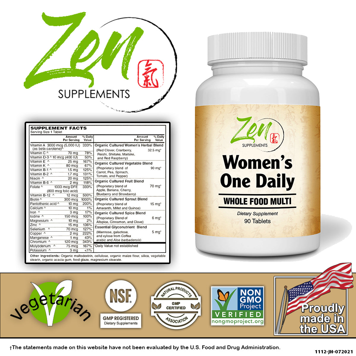 Women’s One Daily Organic Whole Food Multi-Vitamin - 90 Tabs