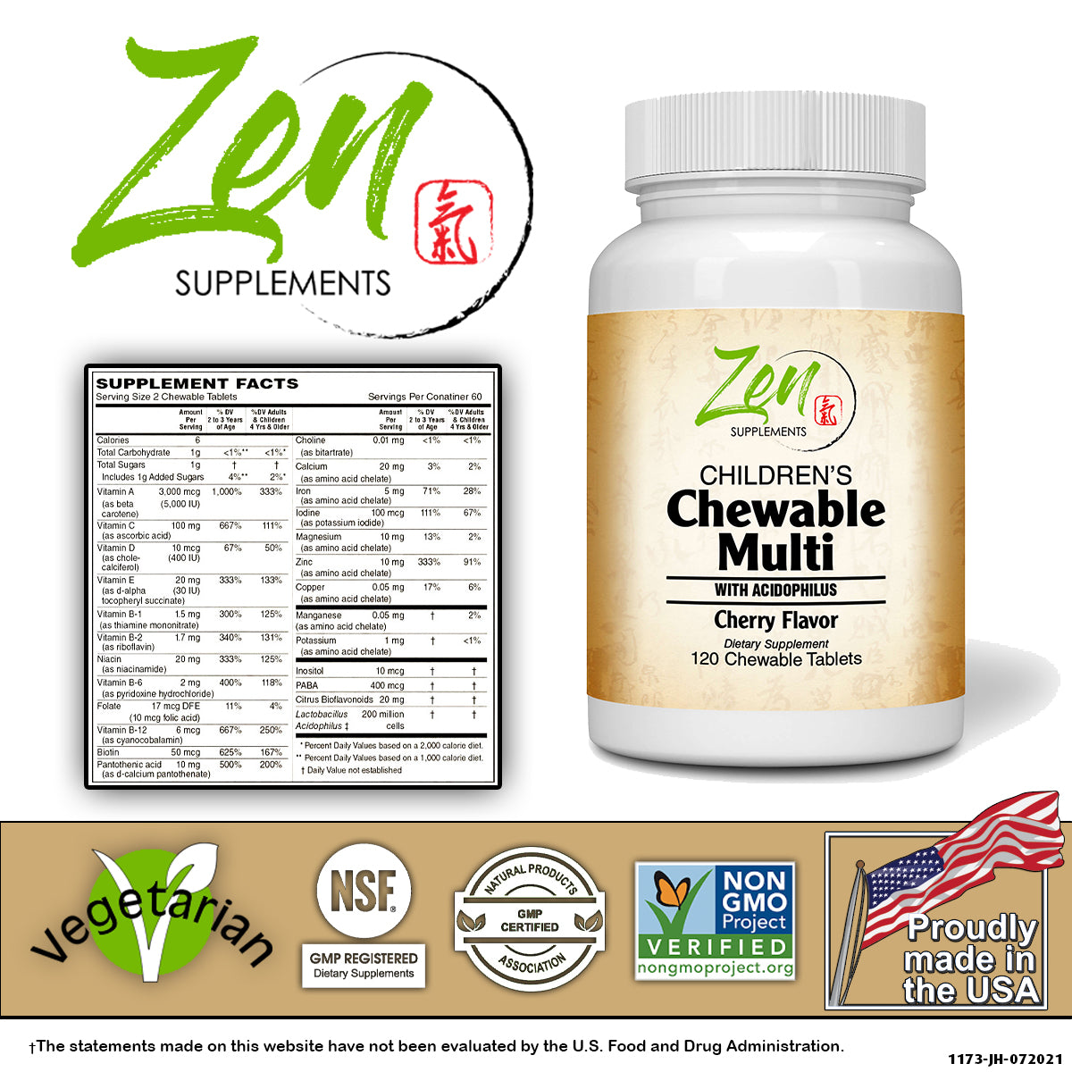 Children's Chewable Multi-Vitamin w/ Acidophilus Cherry Flavor 120 Tab