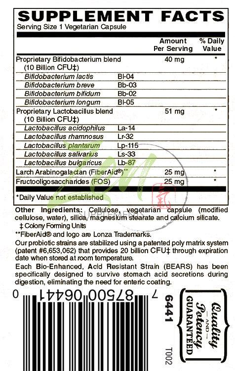 20 Billion Probiotic 30g Supplement Facts