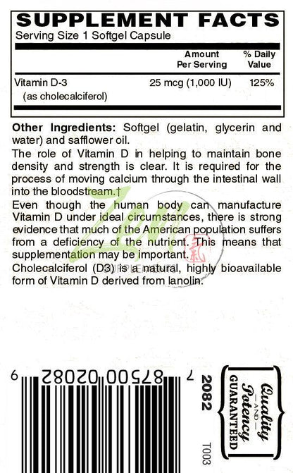 Vitamin D-3 1,000IU - 100 Softgel