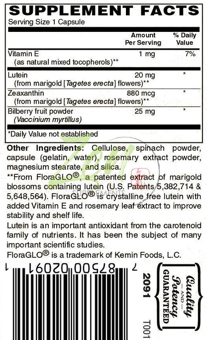 Lutein Plus 20mg - With Bilberry & Zeaxanthin - 30 Caps