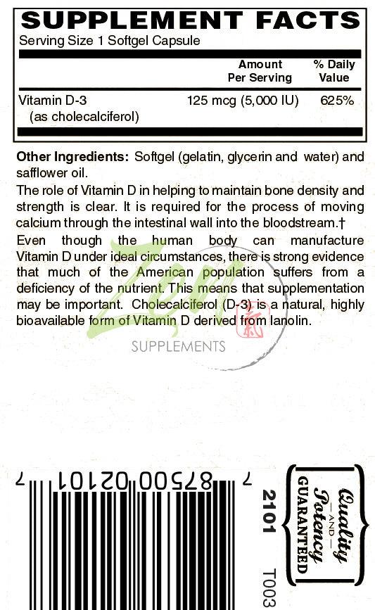 Vitamin D-3 5000IU - 100 Softgel