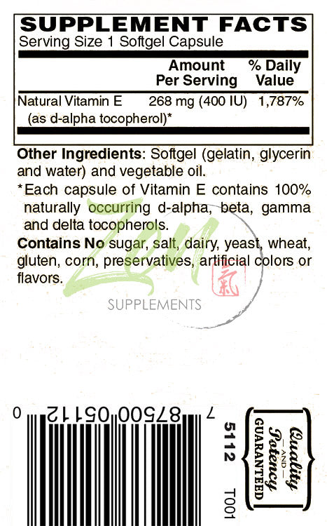 Vitamin E-400IU - With Mixed Tocopherols - 100 Softgel