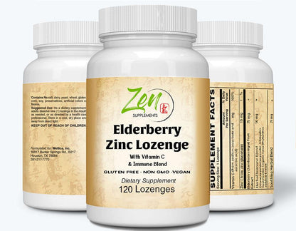 Elderberry Zinc lozenge with Vitamin C and Immune Blend 120 count