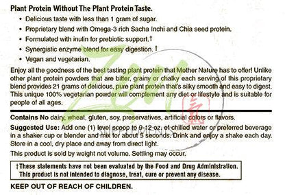 Organic Non-GMO Plant Protein - Vanilla - 510G 1.1 LB Powder