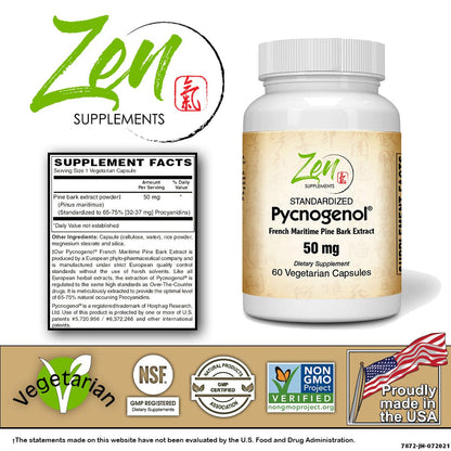 Pycnogenol Antioxidant 50mg - French Marine Pine Bark - 60 Vegcaps