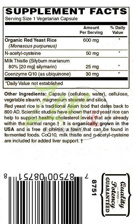 Red Yeast Rice - With CoQ10 & Milk Thistle - 60 & 120 Vegcaps