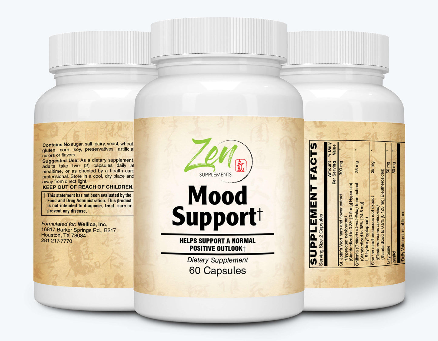 Mood Support - With St. John's Wort, Siberian Eleuthero, L-tyrosine & 5HTP - 60 Caps