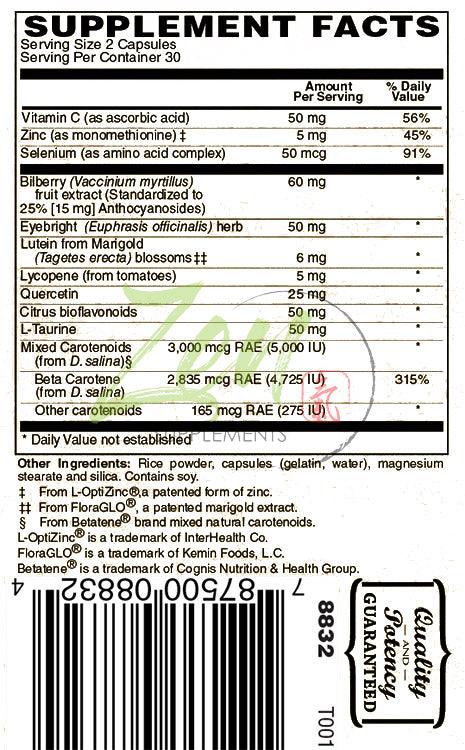 Vision Support - With Lutein, Bilberry, Eyebright & Carotenoids - 60 Caps